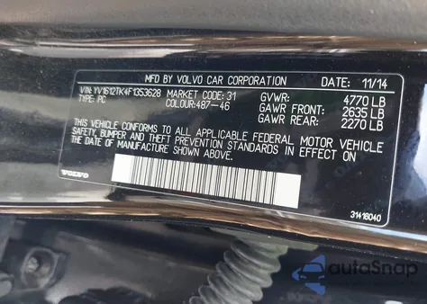 2015 Volvo S60 T5 Premier z USA, uszkodzony, nr VIN YV1612TK4F1353628